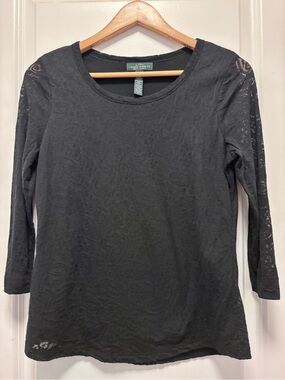 Ralph Lauren Black Lace-Sleeve Long Sleeve Tee